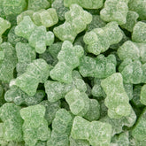 Sunny Island Sour Bears Green Apple pack close-up showing chewy texture for dessert decorating