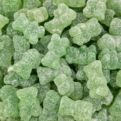 Sunny Island Sour Bears Green Apple pack close-up showing chewy texture for dessert decorating