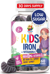 Sunny Sam iron gummies kids grape bottle offers a convenient daily dose.