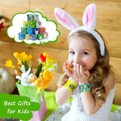 Kids wearing SUNPROUND Easter Slap Bracelets for quick, comfortable wear