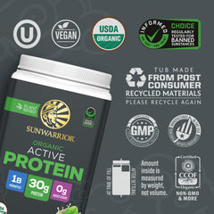 Sunwarrior active blend recovery protein scoop ready for post workout shake