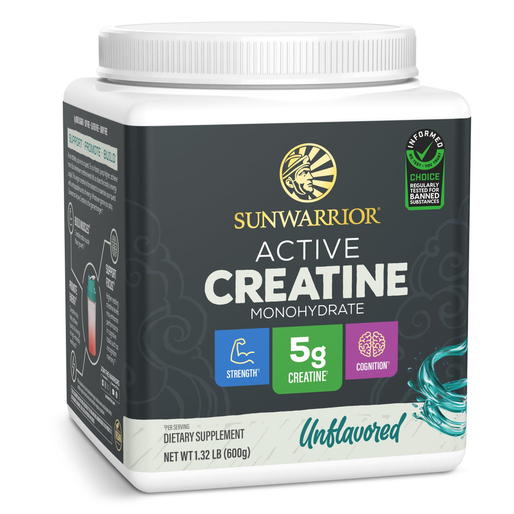 Sunwarrior Creatine Monohydrate powder bottle supports focused workouts and steady energy.