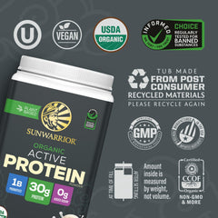 Sunwarrior glass shake with vanilla protein, creamy texture for satisfying plant-based smoothies.