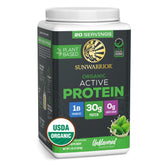 Sunwarrior organic plant based protein powder tub with unflavored formula for clean nutrition