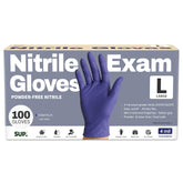 SUP powder-free nitrile exam gloves in a box for quick clinic access