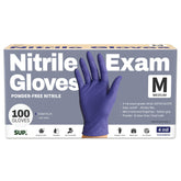 SUP powder-free nitrile gloves in dispenser box for quick access.