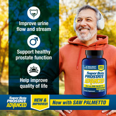 Super Beta Prostate Advanced packaging front displays benefits and quantity for easy decision making.