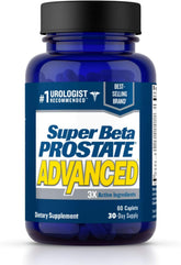 Super Beta Prostate bottle front shows 60 caplets for daily urinary support