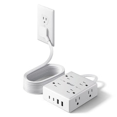 SuperDANNY 10ft flat-plug extension cord keeps cords tidy.