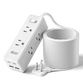 SUPERDANNY 15 ft extension cord with six outlets powering multiple devices from a single source.