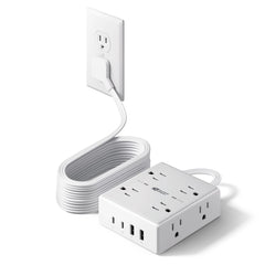 SUPERDANNY 15ft flat-plug extension cord behind a sofa for tidy setup.