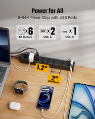 SUPERDANNY 6 AC outlets accommodate large adapters without crowding.