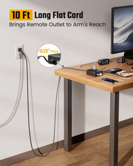SuperDANNY 8-outlet power strip powering multiple devices at a desk