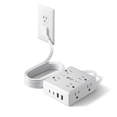 SUPERDANNY flat plug surge protector with eight outlets for clutter-free power