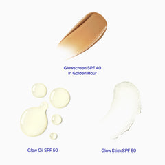 Supergoop Glow Stick 50 offers portable sun protection with a dewy highlight.