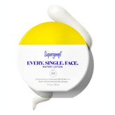 Supergoop! Every. Single. Face. Watery Lotion bottle showing universal sunscreen in a compact package.
