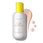 Supergoop Glowscreen Drops Sunrise bottle highlights radiant glow and SPF 40 protection.