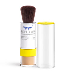 Supergoop! (Re)setting Powder compact showing matte finish and SPF 35 protection.