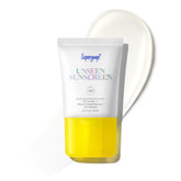Supergoop Unseen Sunscreen bottle showing weightless protection for all skin tones.