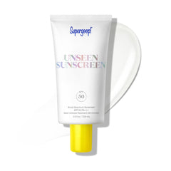 Supergoop Unseen Sunscreen bottle shows a clear finish with no tint.