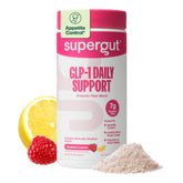 Supergut GLP-1 Daily Support raspberry lemon tub promotes gut health with daily fiber.