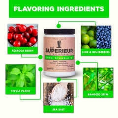 Superieur Electrolytes natural ingredients acerola and bamboo support mineral-rich hydration.