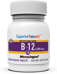 Superior Source No Shot B12 label close-up highlighting quality testing