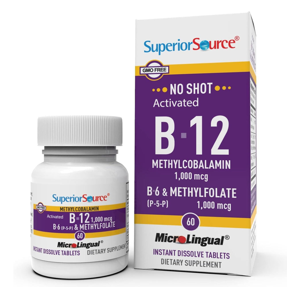 Superior Source No Shot B12 methylcobalamin tablets dissolve quickly for fast absorption.