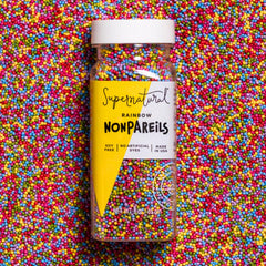 Supernatural Rainbow Nonpareils pack shot with vibrant dye-free colors for baking