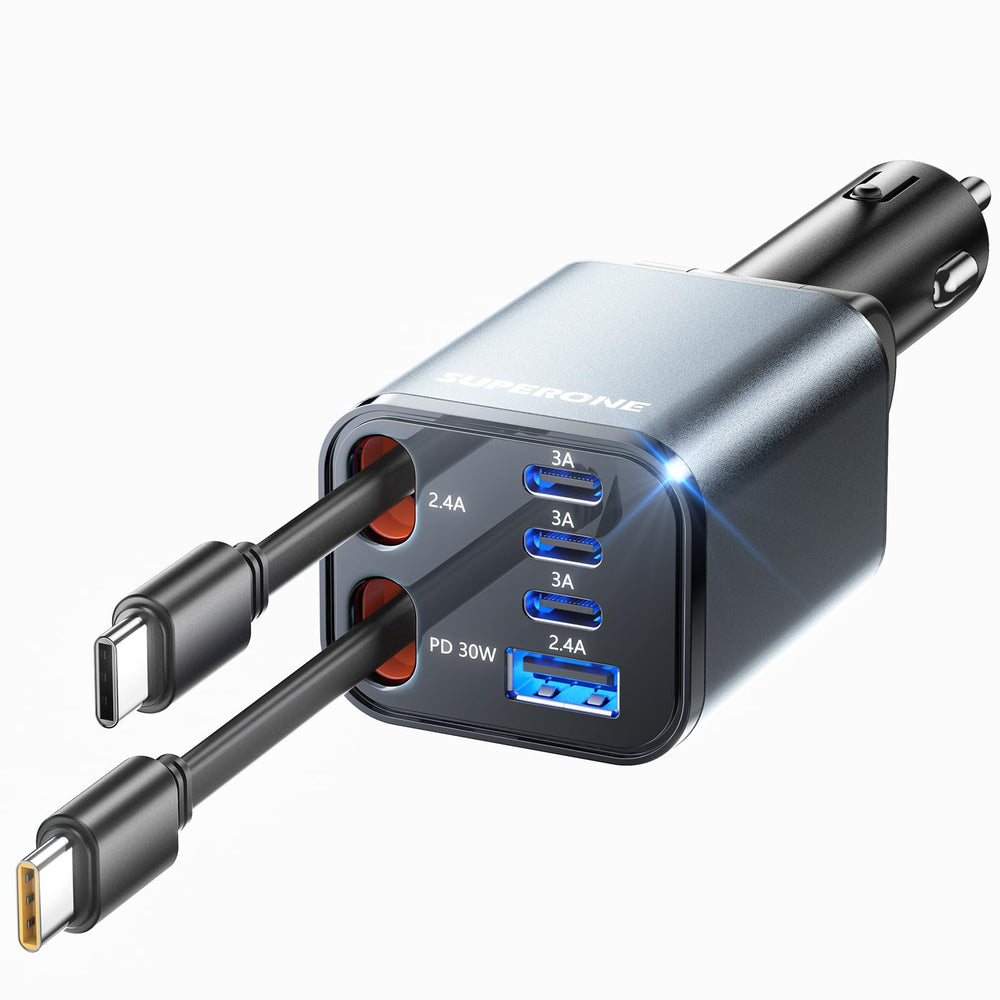 SUPERONE retractable car charger with 6 ports powers multiple devices on the go