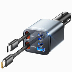 SUPERONE retractable car charger with 6 ports powers multiple devices on the go
