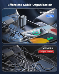 SUPERONE Smaller 4 in 1 retractable cords extended displaying tidy setup