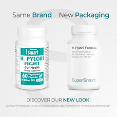 Close-up of Supersmart H. Pylori Formula capsules with smooth, vegan shells.