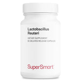 Supersmart L. reuteri 5b CFU capsules in bottle for daily use, may support gut balance.