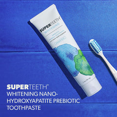 SuperTeeth CoQ10 enamel support highlights gentle protection for sensitive teeth.