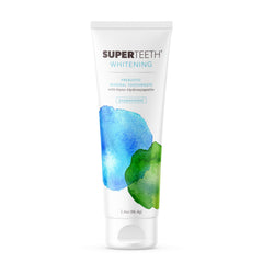 SuperTeeth whitening nano-hydroxyapatite toothpaste tube for enamel-safe whitening.