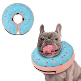 Supet inflatable dog cone closeup showing a plush donut shield preventing licking