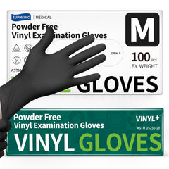 Supmedic black gloves 4mil box, easy top-load dispensing.