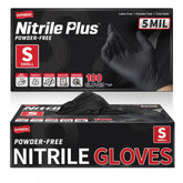 Supmedic Black Nitrile Gloves box front demonstrates durable, powder-free protection.
