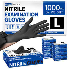 Supmedic black nitrile gloves pack front for bulk 1000 pcs, chemical-ready