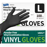 Supmedic black vinyl gloves on hand showing tactile grip for precise tasks