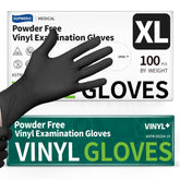 Supmedic black 4 mil vinyl exam gloves with strong barrier and tactile feel.