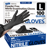 Supmedic nitrile gloves in black, box-dispense design for quick one-handed access