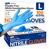 Supmedic nitrile gloves blue box front, powder-free and latex-free for allergy-safe tasks