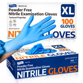 Supmedic nitrile gloves blue box front, exam-grade protection for daily tasks.