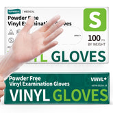 Supmedic vinyl disposable gloves box close-up showing bulk packaging for easy stocking
