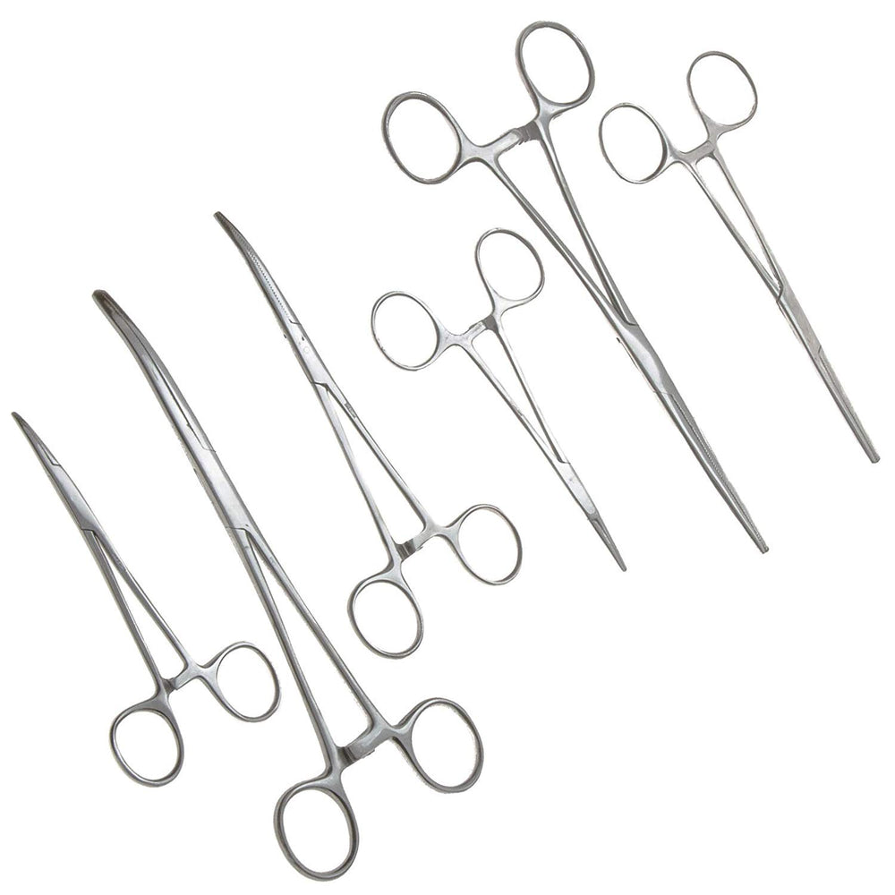 Surgical Online 8-inch straight hemostat with serrated jaws for precise gripping.