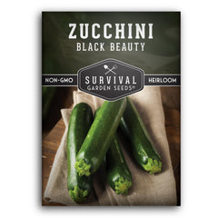 SURVIVAL GARDEN SEEDS Black Beauty zucchini seed packet ready for direct sowing in sunny gardens.