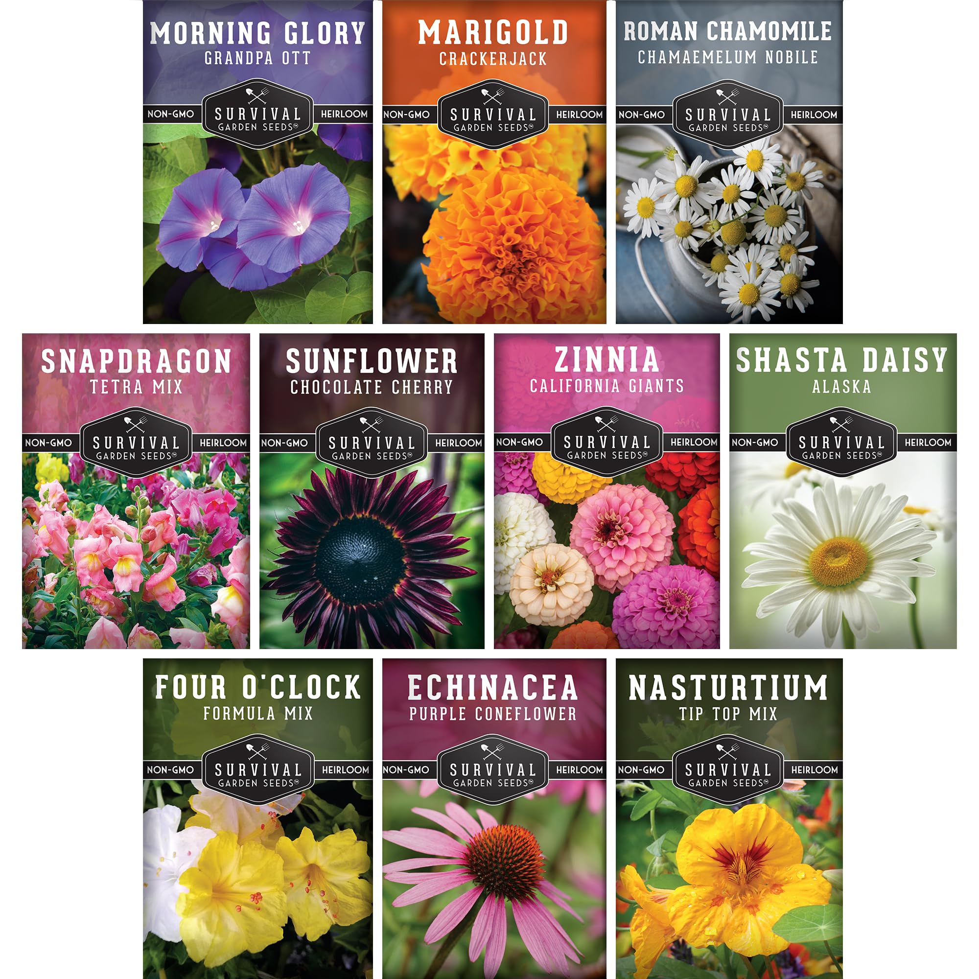 Survival Garden Seeds Giant Zinnia seed pack for bright border color and long-lasting blooms