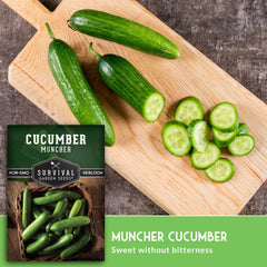 SURVIVAL GARDEN SEEDS Muncher slicing cucumbers great for sandwiches and salads.